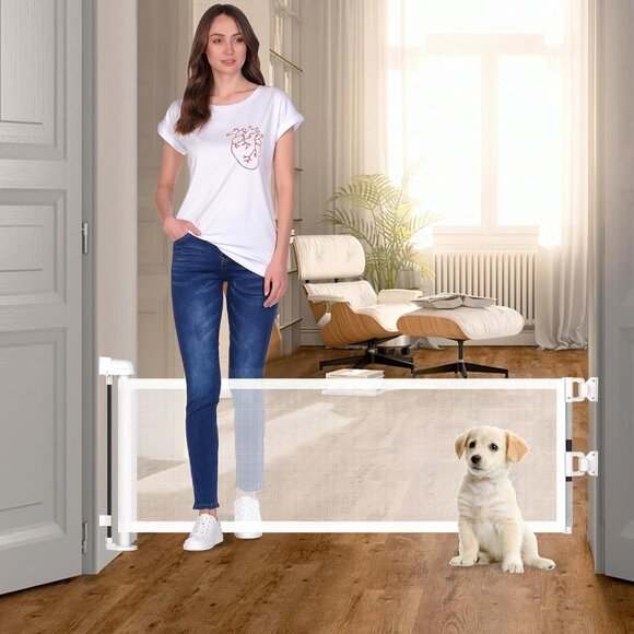 2 pack 14" x 59" Short Dog Gate Pet Puppy Mesh Retractable Indoor Outdoor - Picture 1 of 9